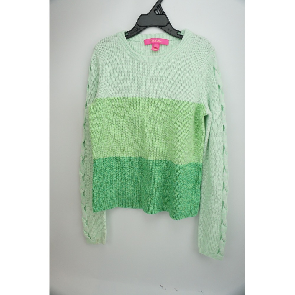 Lilly Pulitzer Cortina Sweater XXS Green Ombre Braided Sleeve Crew Neck EUC